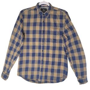 Scotch and Soda Flannel Button Down Shirt Mens S Long Sleeve Blue Gold Plaid